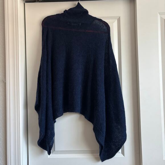 NWT Gretchen Scott Dolman Dolly Poncho Navy OS Mohair Turtleneck Batwing Cape - Picture 4 of 7